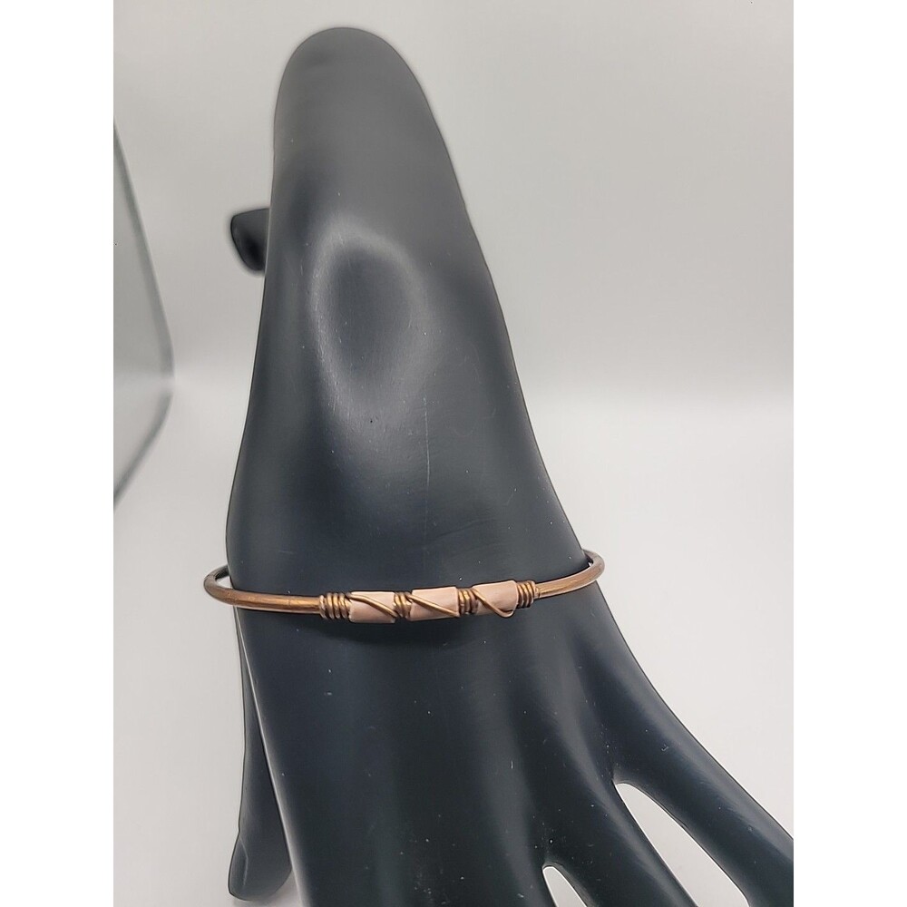 Copper Wire Wrapped Bracelet Boho Cuff Minimalist Stone Bead Handmade Style